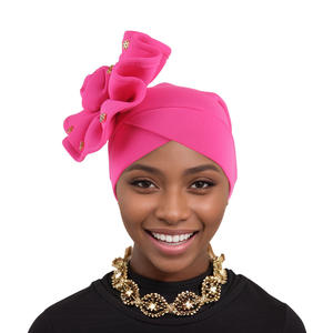 Nouvelle <span class=keywords><strong>femme</strong></span> deux couches Rose fleur foulard africain inde musulman ethnique chapeaux - Product Image 6