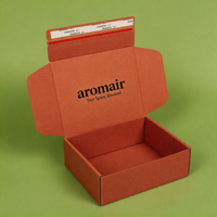 Boîte d'emballage personnalisée en carton ondulé kraft rouge brique recyclé, avec éponge biodégradable, écologique, pour envoi postal, avec bande adhésive auto-collante et bande de déchirement.