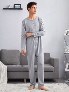 남자 점프 슈트 긴 면 사용자 정의 잠옷 사용자 정의 대나무 단추 성인 라운지웨어 남자 <span class=keywords><strong>Onesie</strong></span> - Product Image 3