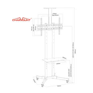 Charmount 5 Height Adjustable Mobile Tv Trolley Wheels Universal Floor Tv Stand TV Cart