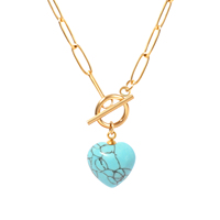 JUSTOP - Collar con Colgante de Ágata en Forma de Corazón, Moderno, Unisex, OEM/ODM, Personalizado, de Acero Inoxidable, Chapado en Oro y Plata, con Cadena de Eslabones, MOQ