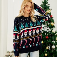 Pull tricoté personnalisé pour femme, motif sapin de Noël de dessin animé, col rond, pull de Noël, fabricant OEM