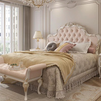 Lit double sculpté en bois massif de style français, inspiré du luxe royal, lit de princesse rose de 1,8 mètre, fabriqué en Chine pour villa de luxe
