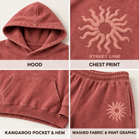 Ensemble de sweat-shirts personnalisés pour femmes, sweat-shirt à capuche en molleton lavé avec impression en relief, pantalon de survêtement à jambes larges, ensemble deux pièces à étiquette privée
