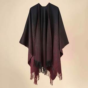 Chal largo de lana de lujo para mujer, estilo poncho grueso con borlas, ideal para invierno, venta al por mayor - Product Image 2