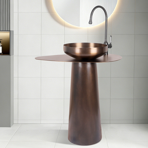 Lavabo a colonna di lusso in <span class=keywords><strong>acciaio</strong></span> inossidabile oro e nero, rotondo, per interni ed esterni - Product Image 1