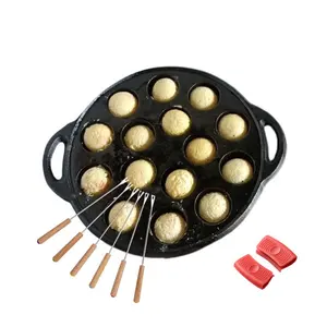 Fabrika doğrudan satmak Preseasoned dökme demir japon Takoyaki 15 delik küçük bıldırcın yumurtası ızgara ahtapot topları kalıp fırın tepsisi