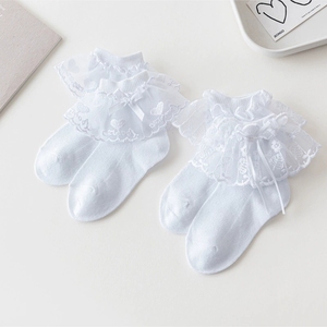 Calcetines de Algodón Blancos con Volantes y Encaje para Bebés y Niñas Pequeñas, Estilo Princesa - Product Image 2