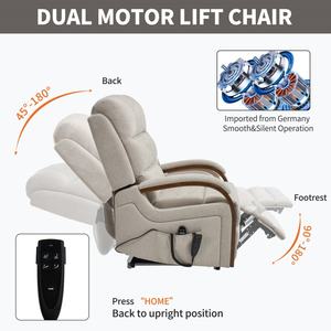 Sillón <span class=keywords><strong>Reclinable</strong></span> Eléctrico de Alta Resistencia con Motor Dual, Estructura Metálica, Bolsillos Laterales, Masaje con Calor y Soporte Lumbar, en Chenilla Beige - Product Image 6