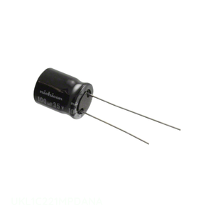 Condensador de Aluminio de Canal del Fabricante 220 uF UKL1C221MPDANA, 220UF 20% 16V, Tipo RADIAL TH, de Orificio Pasante - Product Image 1