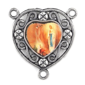 Centro de Rosario Católico de Metal Personalizado con Forma de Corazón Hueco, Centro de Rosario de Santo de 24 mm - Product Image 3