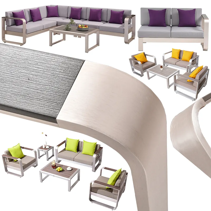 Conjunto de muebles de lujo para exteriores, conjunto de sofá de aluminio para balcón, jardín y aire libre