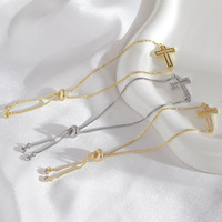 Bracelet croix plaqué or véritable, design ajouré, incrusté de zircon, réglable, tendance transfrontalière
