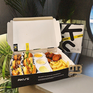 Eco Friendly QSR Happy Share Meal Box Niños Venta al por mayor Barato Papel de grado alimenticio Papas fritas Alitas de pollo frito Hamburguesa Fiambrera - Product Image 5