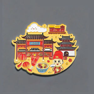 Aimants en émail métallique modernes, formes personnalisables d'adorables aimants de réfrigérateur de dessins animés, motifs sur le thème du voyage pour souvenirs de visites de la ville - Product Image 6