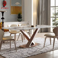 Table à Manger de Qualité à Vendre, Table de Salle à Manger Luxe en Marbre avec Acier Carbone, pour 6/8 Personnes, pour Cuisine & Salon