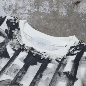 Camiseta Casual Personalizada de Gran Gramaje con Lavado Ácido y Estampado Desgastado, Unisex Oversize con Patrón Rasgado, Poliéster/Algodón Vintage - Product Image 6