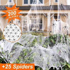 Halloween <strong>Spider</strong> Web Decorations with <strong>Fake</strong> <strong>Spiders</strong>, Stretchable Cobwebs for Party Haunted House Escape Room Themed Decor - Product Image 5