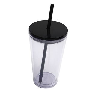 Transparent Colored Plastic Cup Customizable Logo Pattern 16Oz 480Ml Double Wall Plastic Straw Cup Tumbler Cup Mug With Straw - Product Image 1