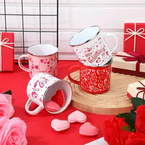 Valentine's Day Enamel Mug Set 12oz Love Hearts Coffee Mug Sweet Camping Cup Happy Galentines Gift