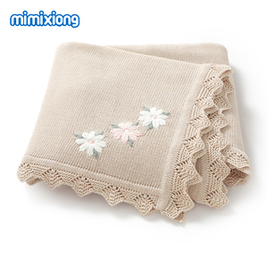 Manta de Bebé Mimixiong OEKO Tex, Tejida a <span class=keywords><strong>Crochet</strong></span>, con Borde de Conchas y Bordado de Flores, para Recién Nacidos, de Algodón Jacquard - Product Image 1