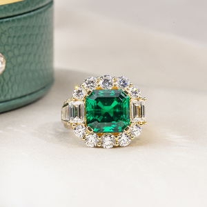 Messi Jewelry MSR-1791 18K Yellow Gold Asscher Cut Claw Setting Fashion <b>Ring</b> Fancy Design Emerald <b>Ring</b> - Product Image 1