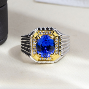 Anillo de compromiso de plata S925 con zafiro de forma ovalada Messi Jewelry MSR-1891 - Product Image 1