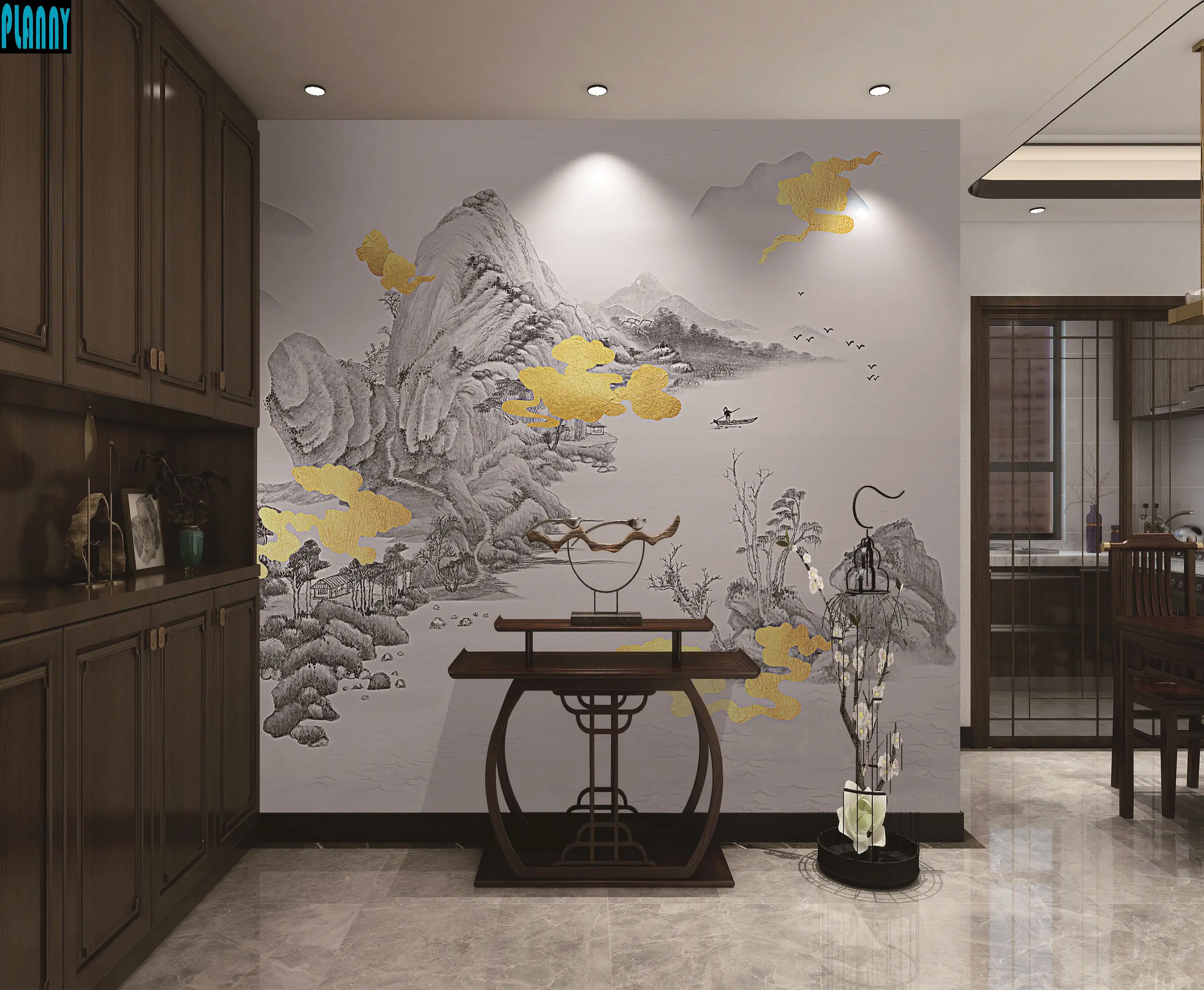Chinese style mountains painting High quality bedroom customized mural non woven paper canvas wallpaper