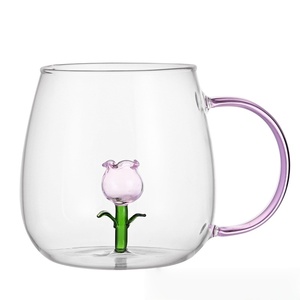 Mug en verre borosilicate haute qualité avec ornement 3D personnalisé, poignée colorée, <span class=keywords><strong>verrerie</strong></span> artisanale faite à la main avec ornement 3D - Product Image 3