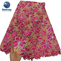 Tissu en dentelle à sequins solubles dans l'eau Bestway Bright Fashion 5 Yards CP1641, couleur turquoise, pour mariage africain