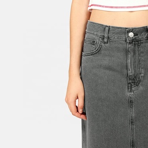 Gonna Lunga in Denim Vintage Nera e Grigia per Donna, Gonna in <span class=keywords><strong>Jeans</strong></span> Streetwear, Gonne in Denim da Donna - Product Image 4