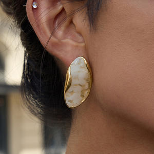 Vintage Earrings High Polished Stainless Steel Cute Jewelry Sets Bulk Waterproof 4 Colors Big Resin Stud Earrings for Women - Product Image 5