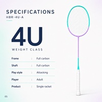 Vollcarbon-Badmintonschläger 5U für Erwachsene, Offensiv-Singleschläger, Mittlere Steifigkeit, 0,65 mm Saiten, Anpassbar