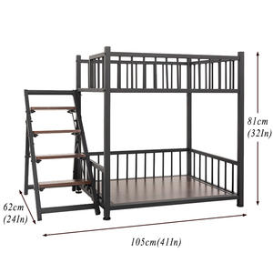 Коричневая кровать-мебель для собак из массивного железа и дерева с квадратными трубчатыми элементами, дышащая, с горизонтальной раздвижной дверцей и лестницей - Product Image 6