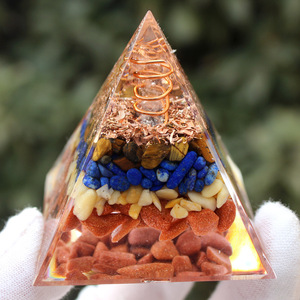 <b>Crystal</b> <b>Chip</b> Pyramid Resin Epoxy Craft Desktop Ornament Home Decoration 4 Layers Stone With Copper Coil - Product Image 3