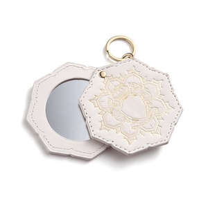 Custom Made Logo Laciness Makeup Hand PU <b>Small</b> Double Sides Slide <b>Mirror</b> With Keychain - Product Image 6
