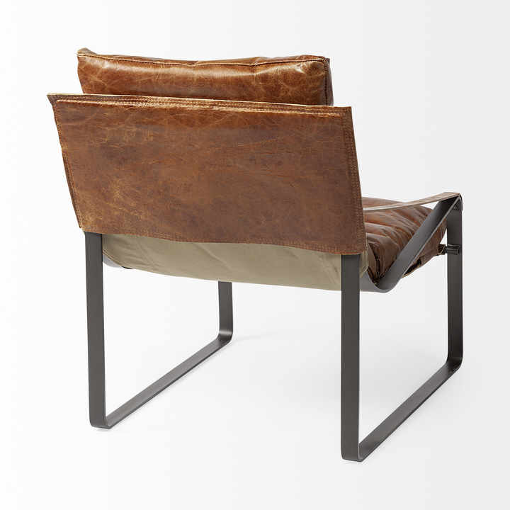 HMS 35 Brown and Black Leather Distressed Lounge Chair for the Living Room