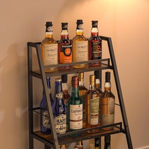 Three-tier trapezoidal home <b>bar</b> rack, tiered <b>freestanding</b> wine rack, multi-functional corner wine bottle display rack - Product Image 4
