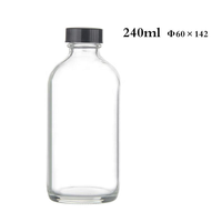 Bouteilles en verre transparentes Boston Round portables de 2oz, 4oz, 8oz, 16oz avec bouchon à vis pour boissons énergisantes, liqueurs, jus, shots de gingembre