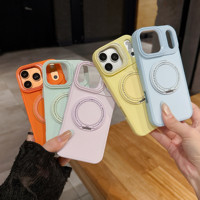 Coque de téléphone magnétique rotative givrée pour iPhone 17 16 15 14 13 Pro Max, en silicone liquide antichoc couleur bonbon