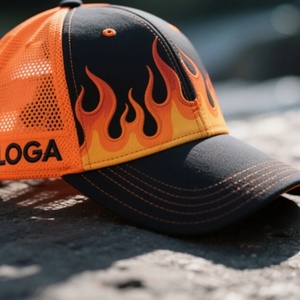 Casquette Trucker Sportive OEM 5/6 Panneaux avec Broderie Motif Flamme, Logo Personnalisé, Tissu Commun, Chapeaux en Maille, 112 Casquettes Trucker - Product Image 6