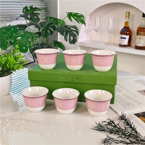 European Style Best-Selling Eco-friendly Pink Bone China 6-Piece Customizable Teacups Set Star Pattern Dishwasher Safe Gift <b>Box</b> - Product Image 1