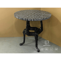 Table d'appoint de salon vintage baroque la plus vendue, ronde, noire et blanche, à motif quadrillé, brillante, sculptée, en bois massif, avec pieds trépieds