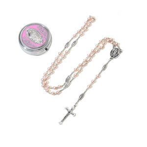 Chapelet artisanal en perles imitation perle et verre, Notre-Dame de la Vierge <span class=keywords><strong>Marie</strong></span>, catholique, pour cadeau de baptême - Product Image 3