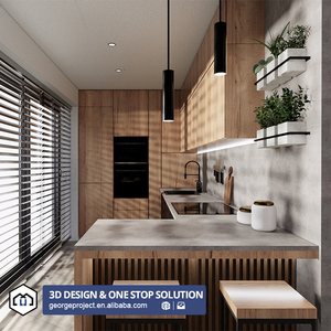 COMMERCIAL PROJECTS Classic Kitchen Cabinet Direct Kitchen Cabinet and Vanities Oak Wood Veneer Japandi Style Kitchen Cabinets - Product Image 1