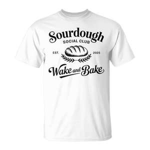 Camiseta Sourdough Social Club Wake And Bake Bread Lover, camiseta promocional blanca para hombre - Product Image 1