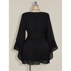 Women's Plus Size Boho Mini <b>Dress</b> Bell Sleeve V Neck <b>Elastic</b> Waist A Line Chiffon Casual Flowy <b>Dress</b> - Product Image 4