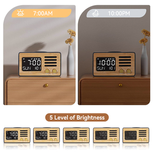 Phòng Ngủ LED Hiển Thị Ban Đêm Bảng Phí Trạm Kỹ Thuật Số Tre Mặt Bàn Gỗ Bằng Giọng Nói Cạnh Giường Ngủ Đồng Hồ Báo Thức Với Bộ Sạc Không Dây - Product Image 5