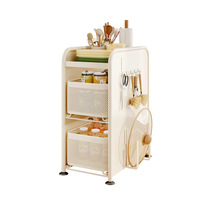 Étagère de rangement coulissante pour épices de comptoir en acier au carbone durable, mobile, pour espaces étroits, multifonctionnelle, avec support pour collations, crochets, couvercles et couteaux