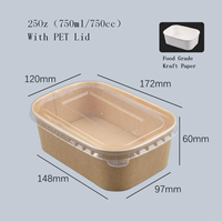 Boîte d'emballage jetable en papier kraft avec couvercle transparent en PET pour sushi, nouilles, sucre, viande, gaufrage et laminage mat
